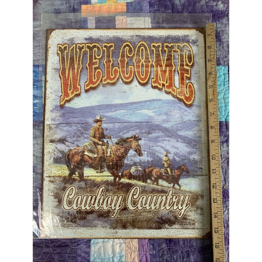 Welcome To Cowboy Country Metal 12.5x16 Sign Wall Decor Bar Man Cave Shop - Picture 3 of 3
